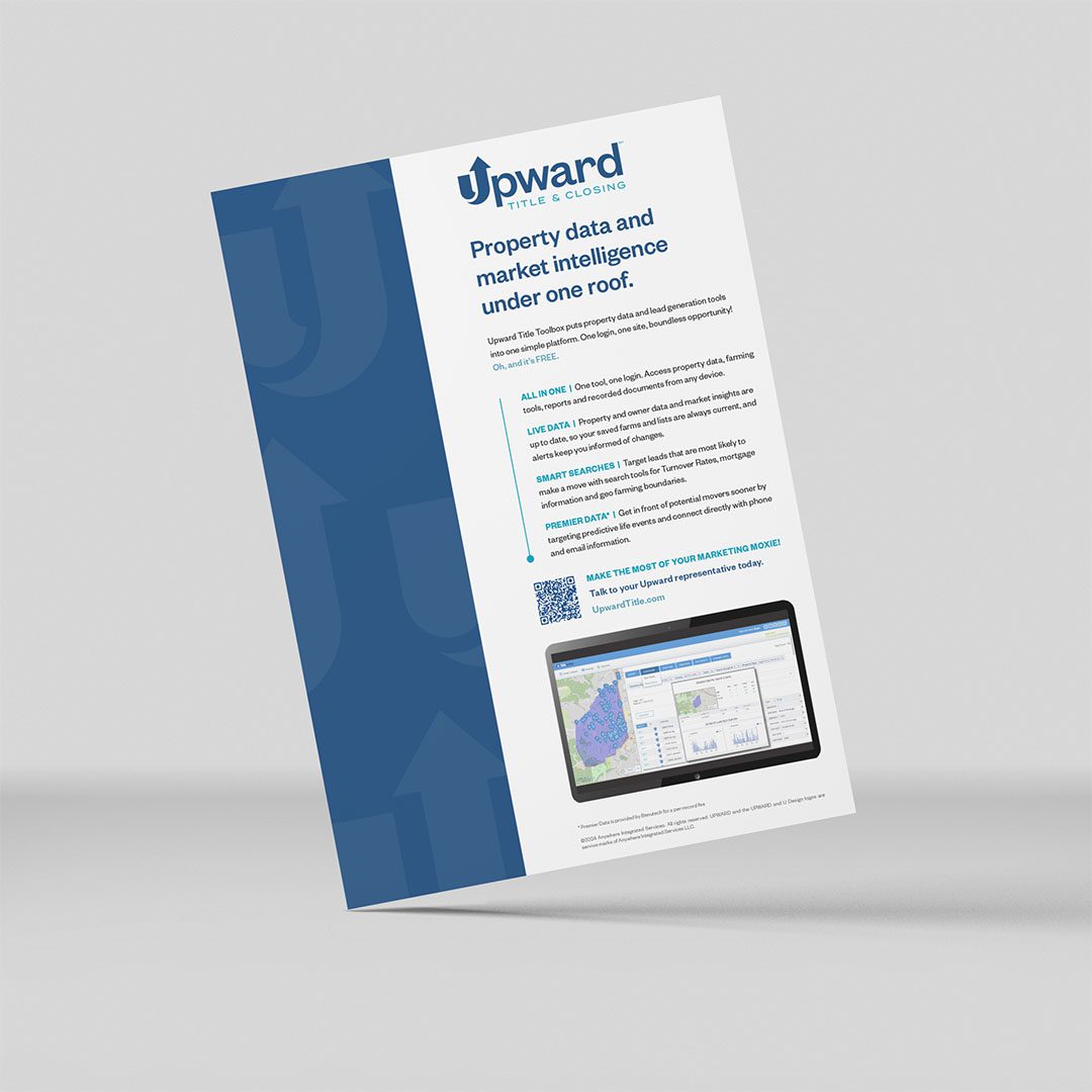 Upward Title & Escrow flyer outlining the types of targeted data available.